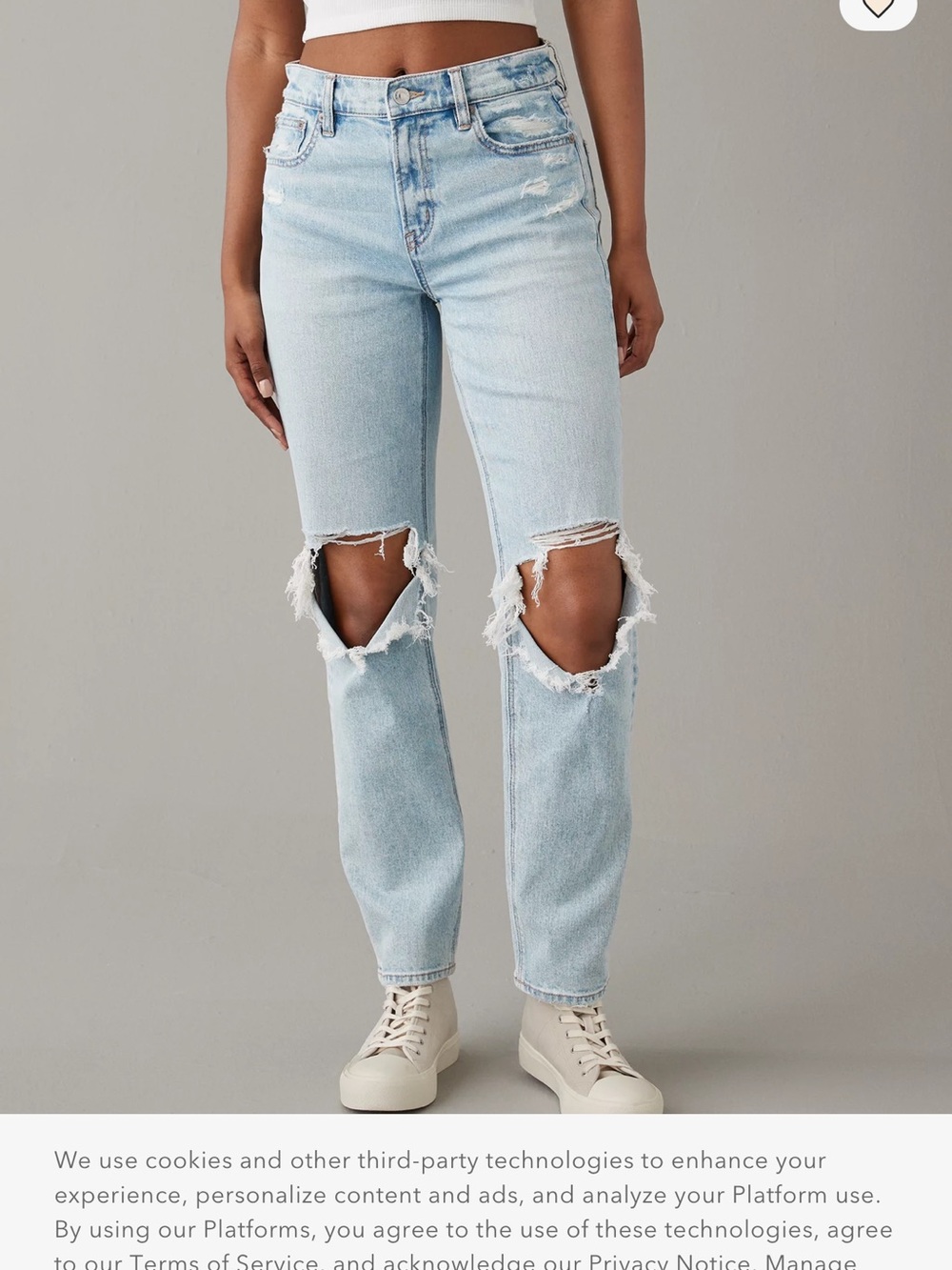 American Eagle Outfitters Light Blue Straight-Leg Distressed Jeans - Women